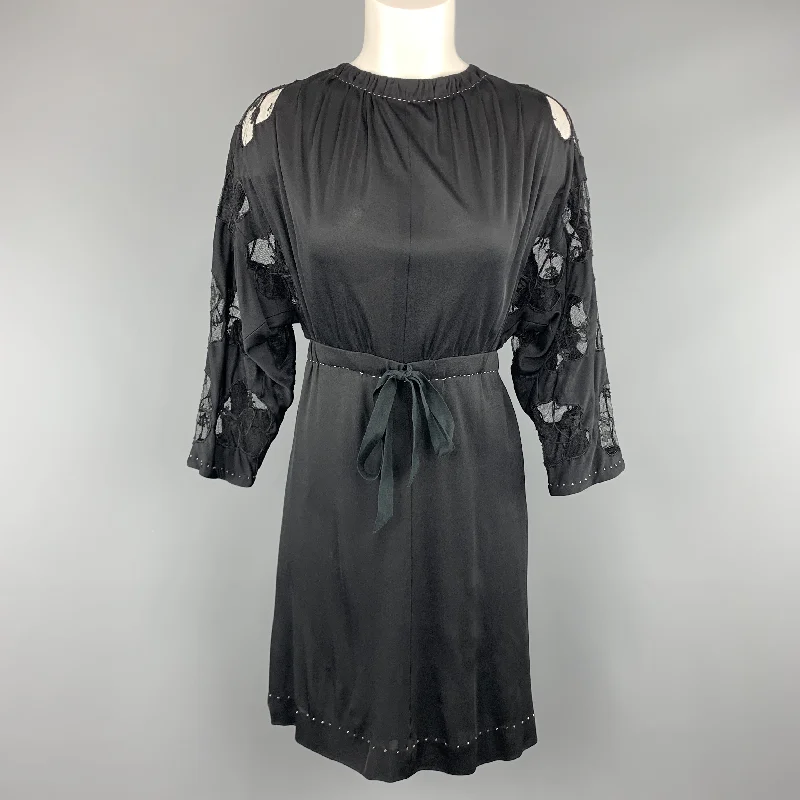 MARC JACOBS Size 2 Black Lace Sleeve Drawstring Dress