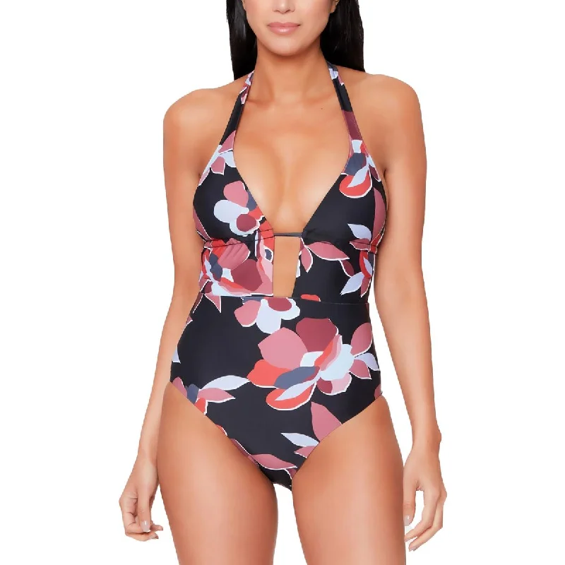 Bar III Womens Floral Print Halter One-Piece Swimsuit