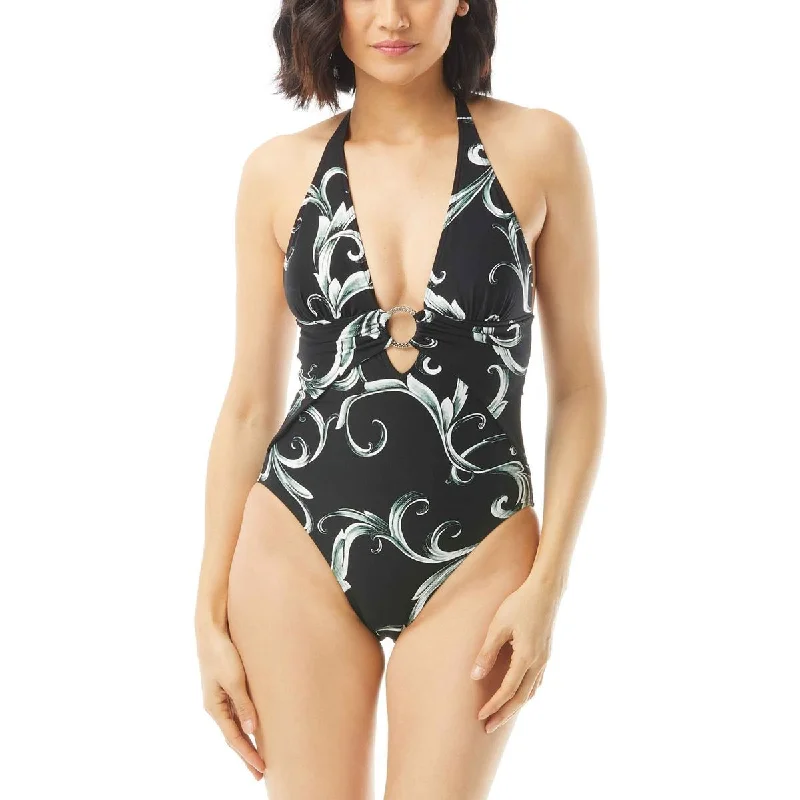 Carmen Marc Valvo Womens Printed V-Neck One-Piece Swimsuit