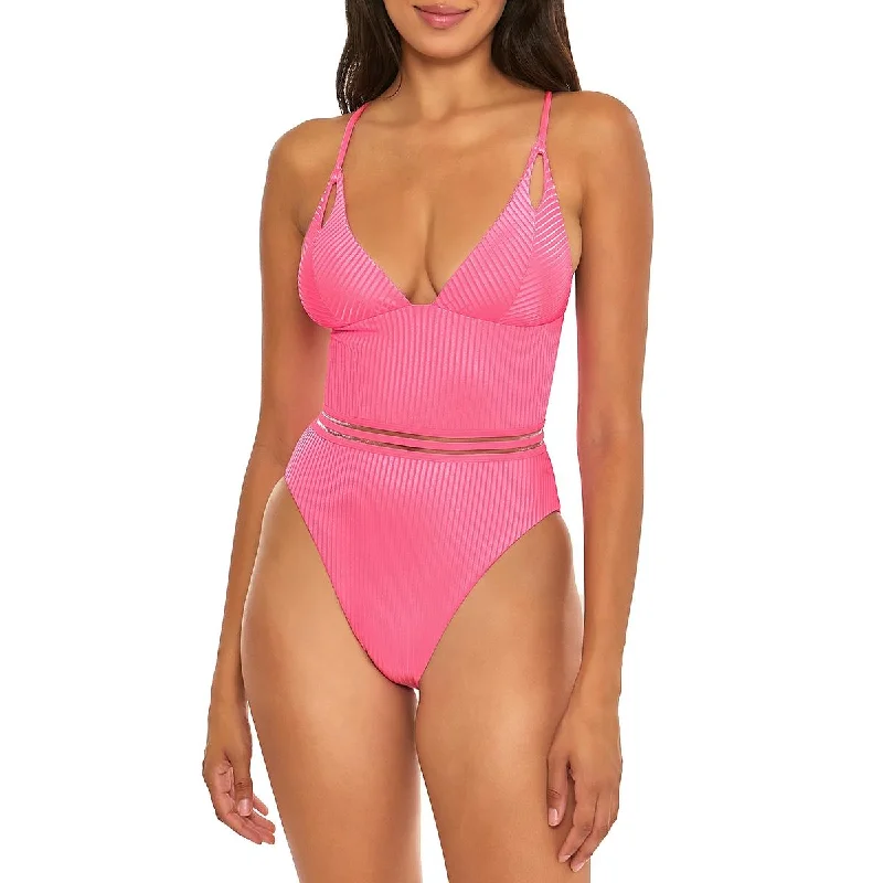 Isabella Rose Womens Queensland High Leg Ribbed Nylon One-Piece Swimsuit