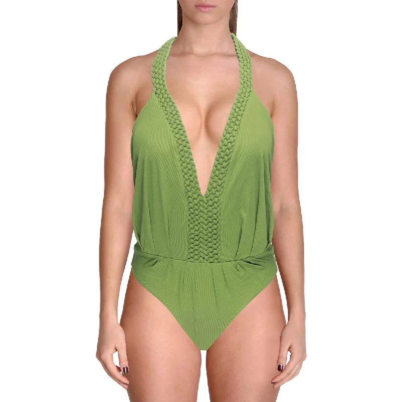 Johanna Ortiz Womens Seashell Halter Deep V Neck One-Piece Swimsuit