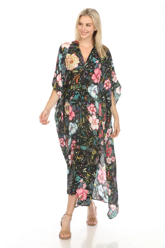 Johnny Was Floral Peace Swim Cover Up Long Kaftan Dress CSW7322BN