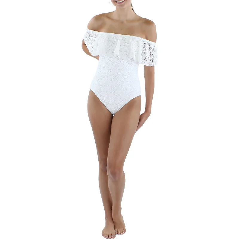 Lauren Ralph Lauren Womens Crochet Off-The-Shoulder One-Piece Swimsuit