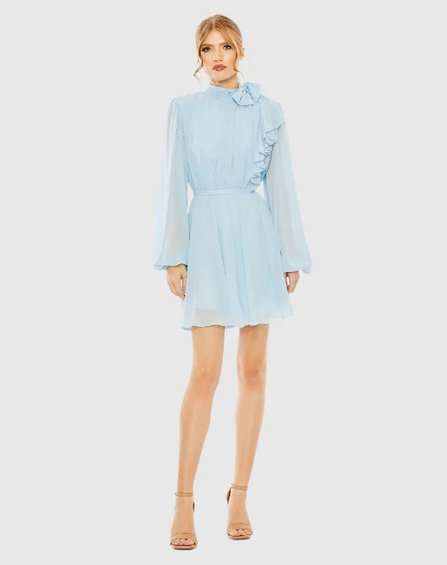 Draped High Neck Long Sleeve Mini Dress- FINAL SALE