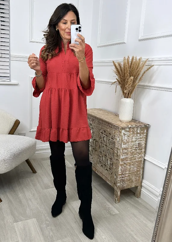 Matilde Red Smock Mini Dress