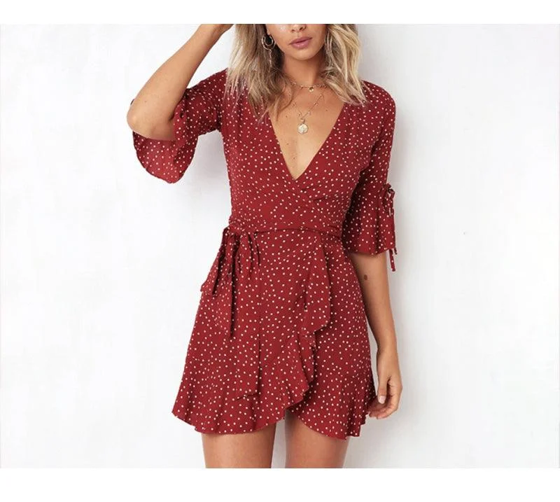 PIPER’S POLKA DOT WRAP MINI DRESS