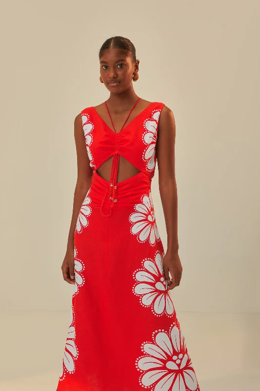 Red Ainika Shell LENZING™ ECOVERO™ Euroflax™ Midi Dress