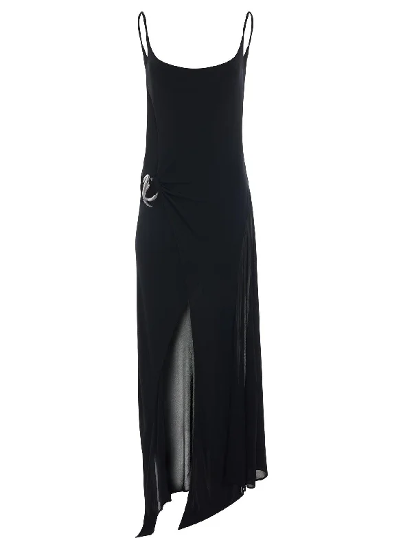 black asymmetrical long swim dress