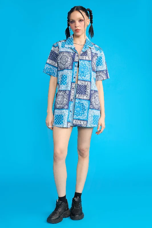 Blue Bandana Print Women's Resort Shirt