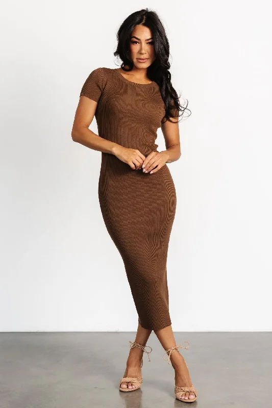 Dana Ribbed Midi Dress | Brown