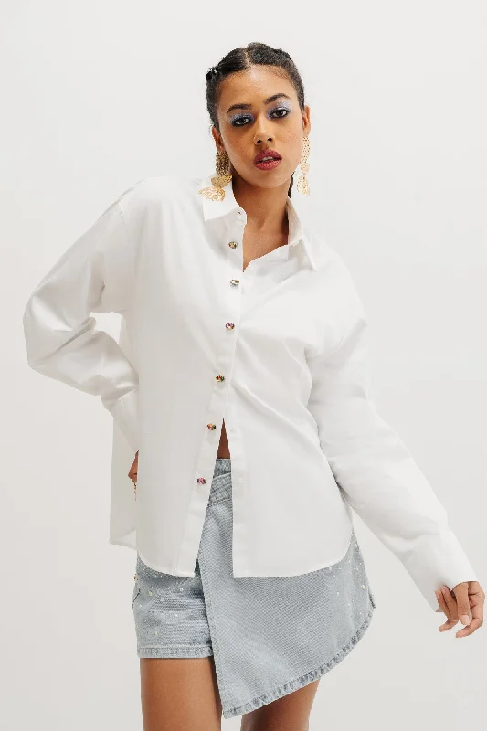 Embellised Button White Shirt