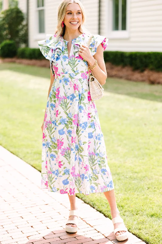 Feeling So Sweet White Floral Midi Dress