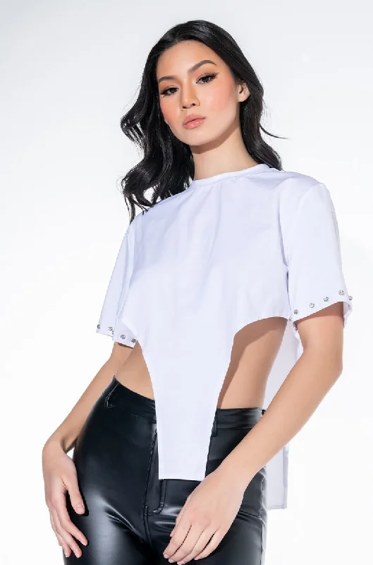 FIRED UP EMBELLISHED COLLAR CREWNECK TSHIRT WHITE