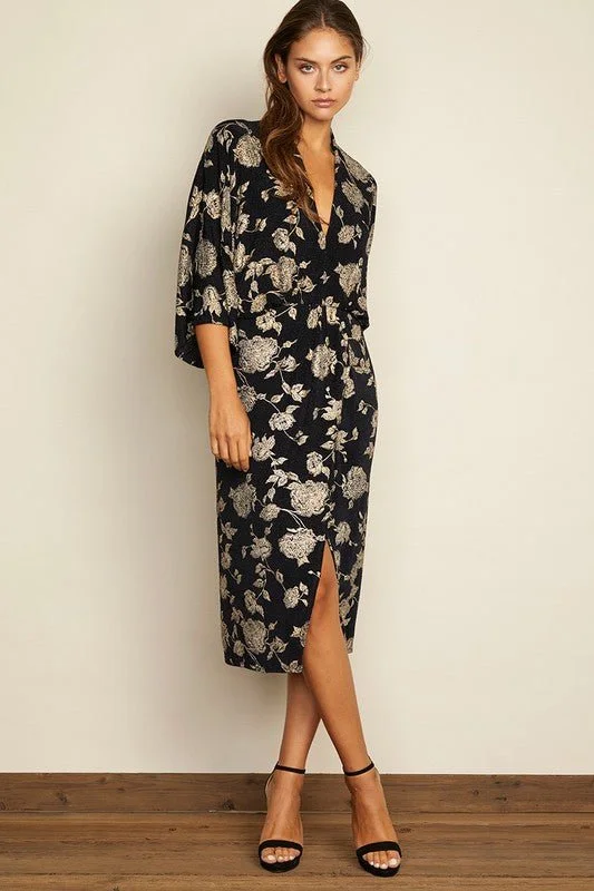 Floral Plunging Midi Dress