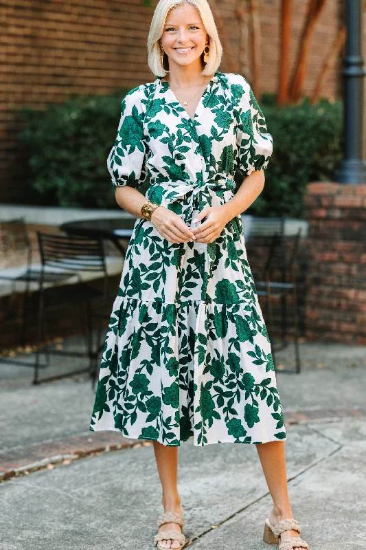 Sugarlips: Step Out Forest Green Floral Midi Dress