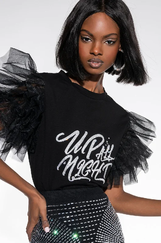 UP ALL NIGHT TULLE DETAIL T SHIRT