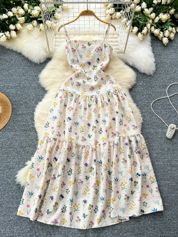 Adjustable Straps Flowing Sweet Floral Maxi Dress