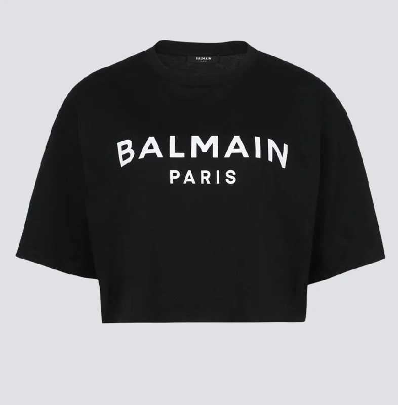 Balmain Women T-Shirt With Balmain Paris Print Black