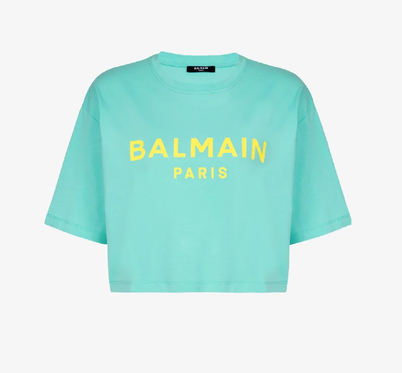 Balmain Women T-Shirt With Balmain Paris Print Blue