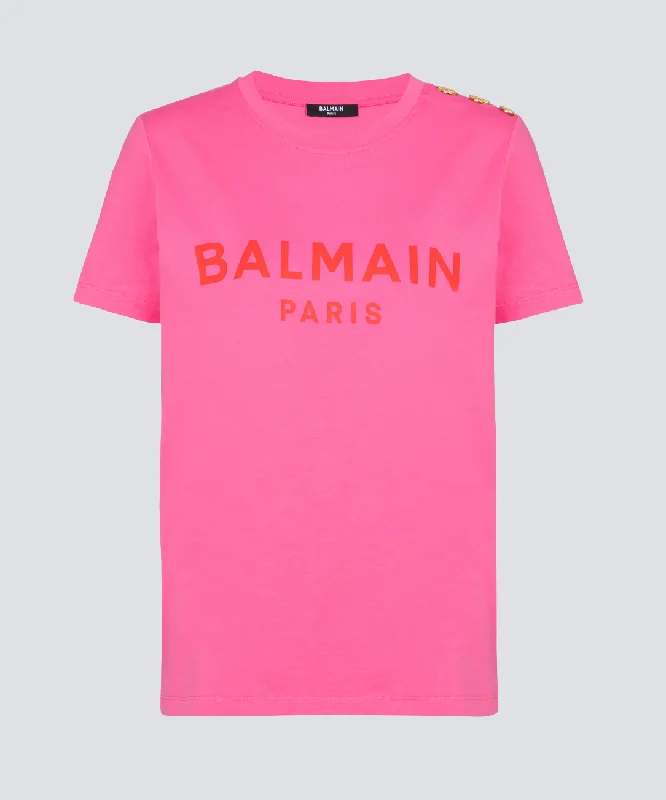 Balmain Women T-Shirt With Balmain Paris Print Pink