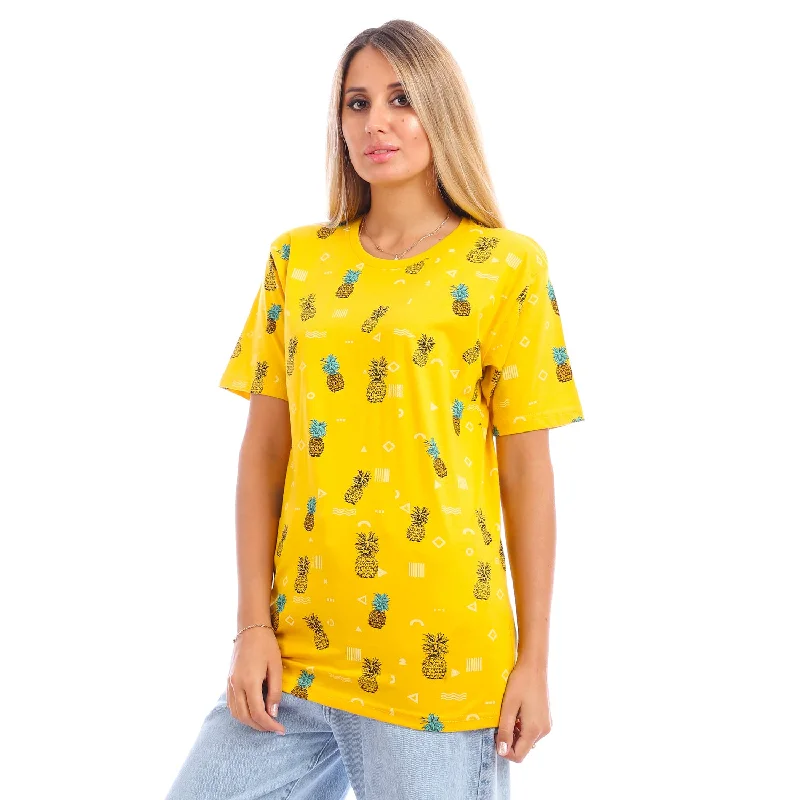 Pineapples Round Neck Unisex T-Shirt - Yellow