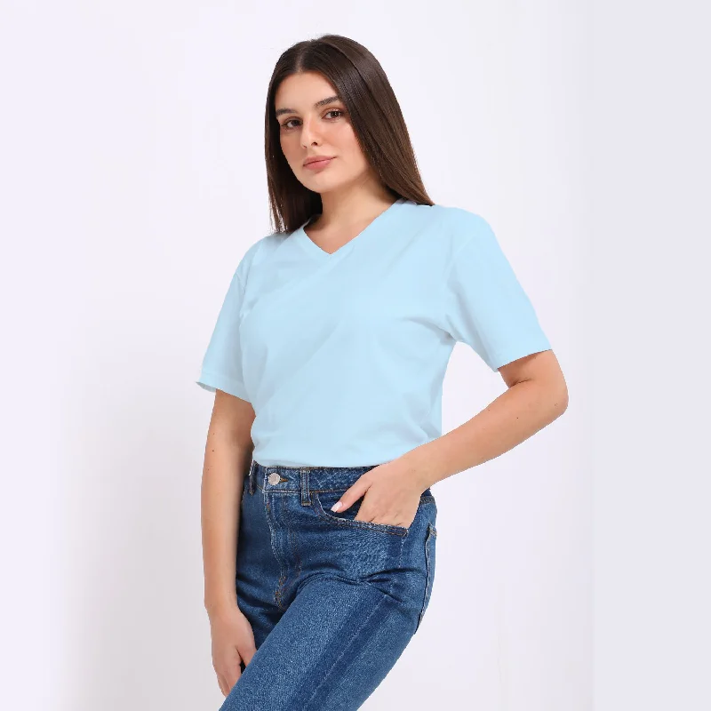 Basic  V Neck T-shirt -Sky Blue