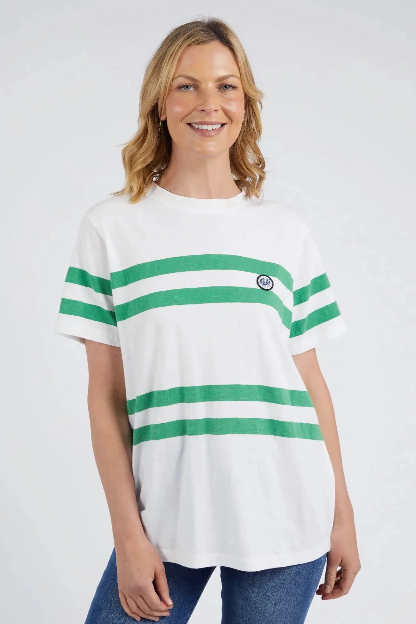 ELM ALLEGRA S/S TEE - WHITE & GREEN STRIPE