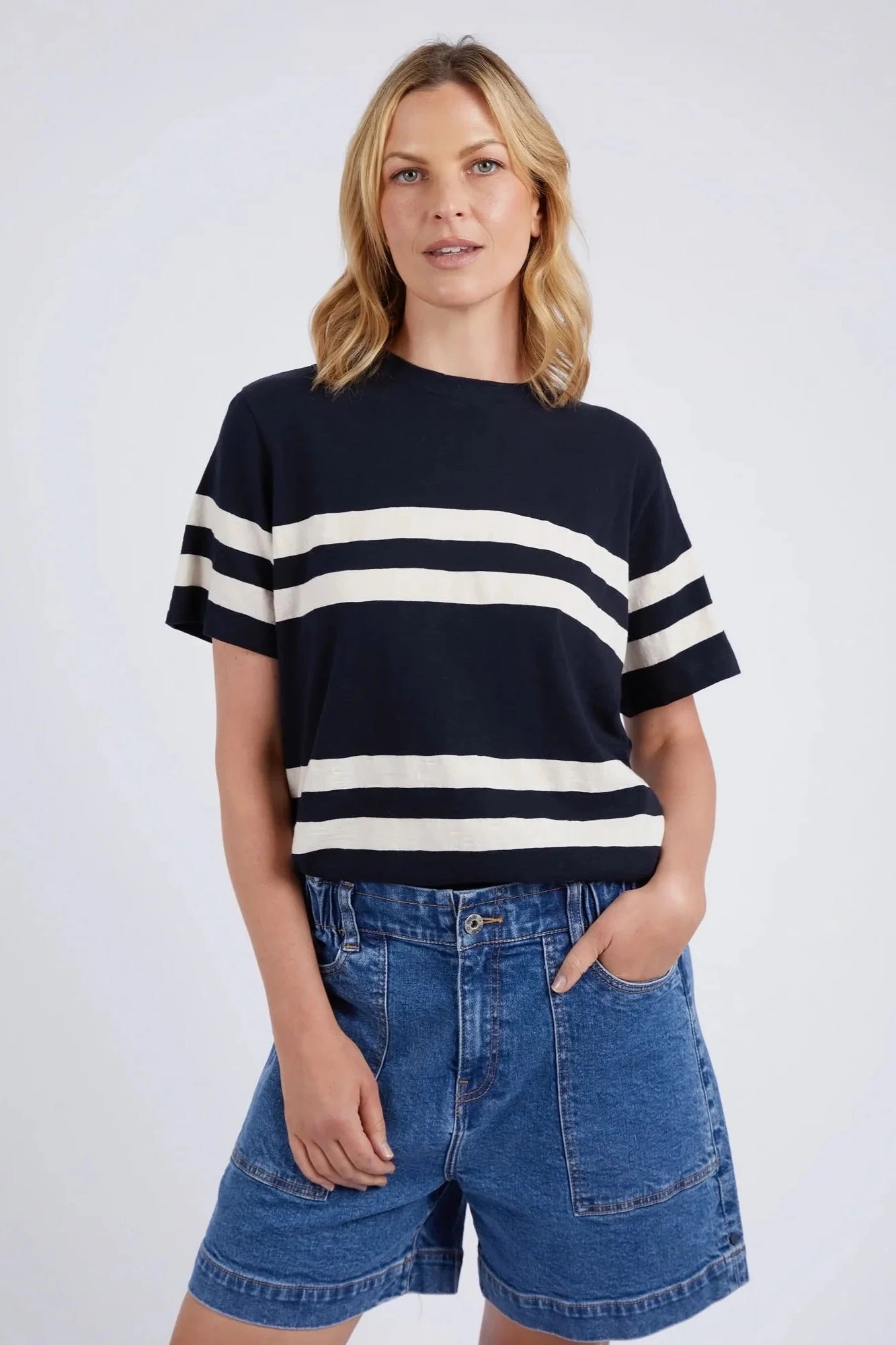 ELM ALLEGRA TEE S/S - NAVY AND WHITE STRIPE