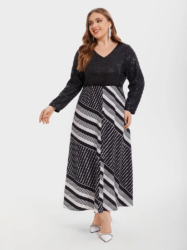 Geo Print & Contrast Sequin Maxi Dress