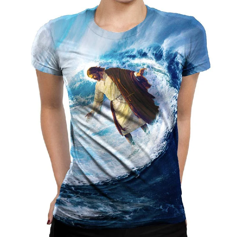 Jesus Surfs Womens T-Shirt