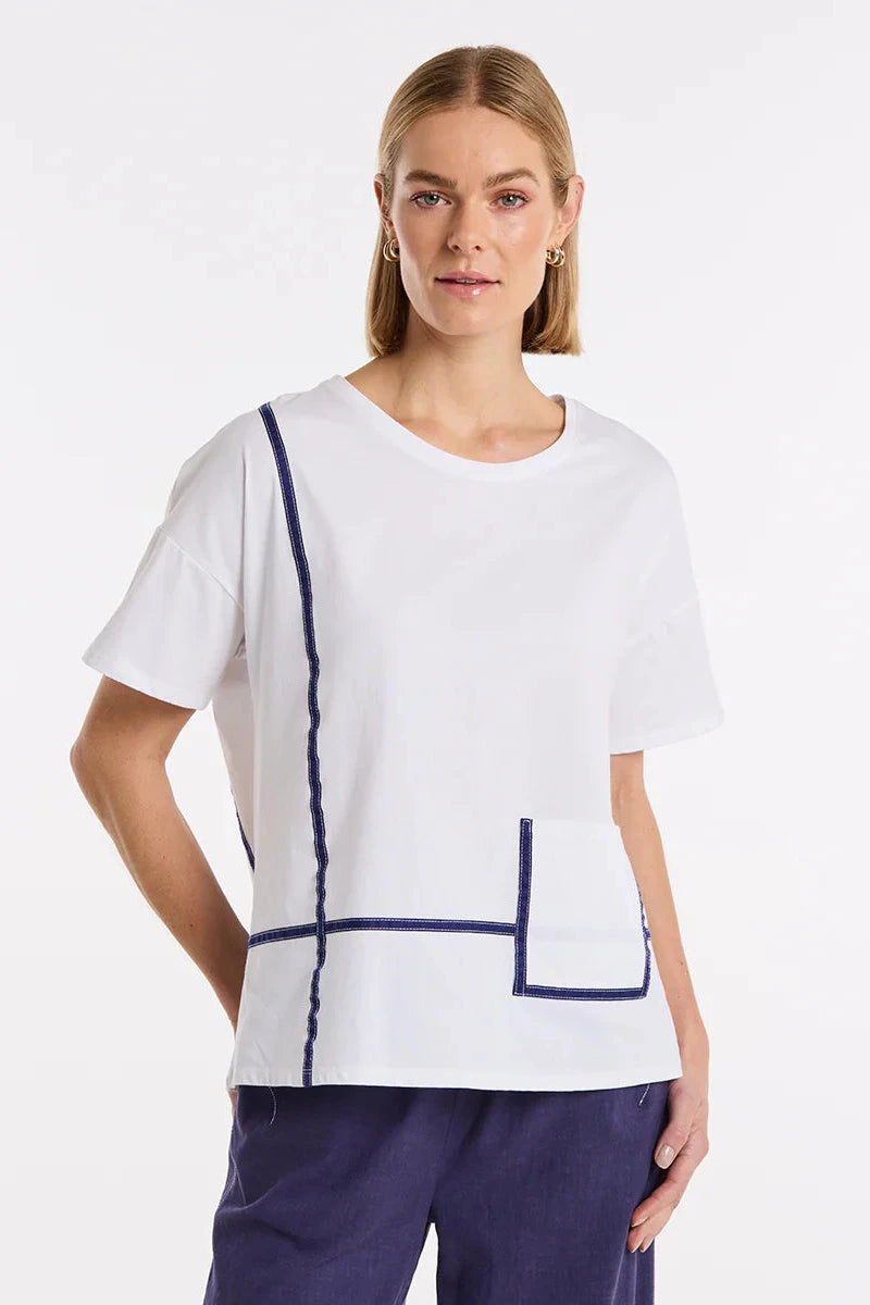 MARCO POLO BOXY TAPE TRIM TEE - WHITE