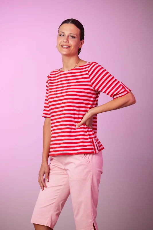 NEWPORT BECKETT STRIPE TEE - CORAL STRIPE