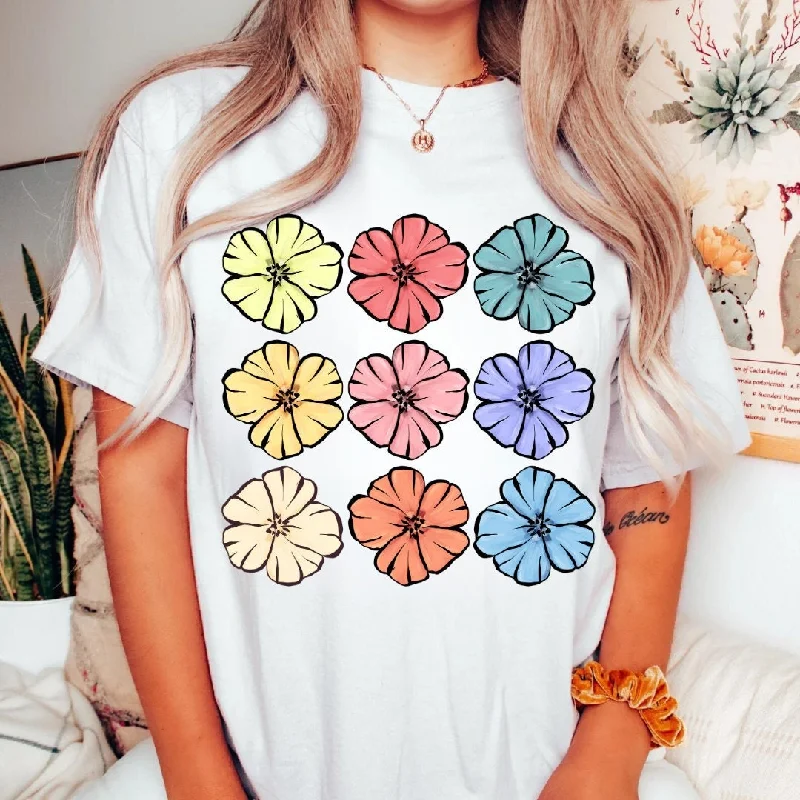 Rainbow Hibiscus Hawaiian Beach Tee - Hawaiian Floral Tee - Trendy Oversized Beach Tee - Comfort Colors Beach Tee - Unisex Oversized Tee