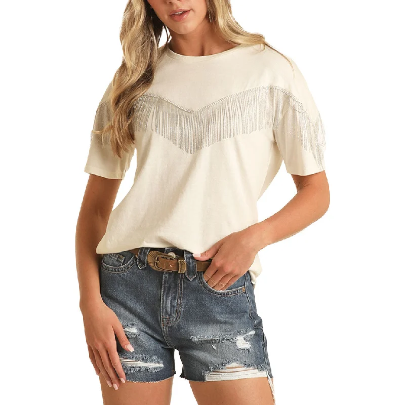 Rock & Roll Cowgirl Women's  Chain V-Fringe T-Shirt