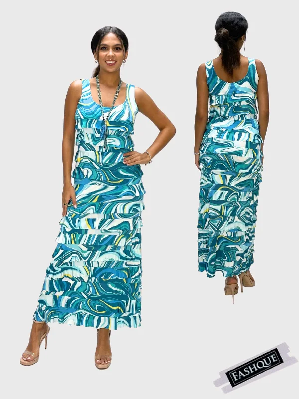 FASHQUE - Ruffle Maxi Dress Sleeveless PRINTED - D211