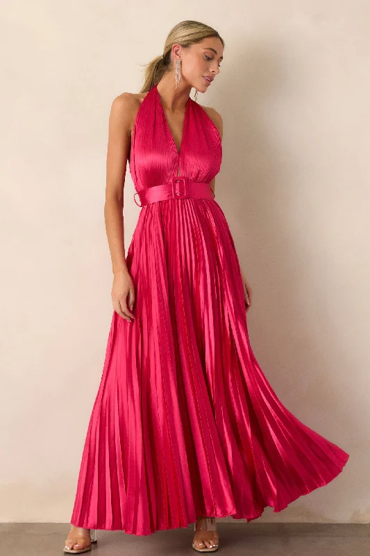 Runaway Icon Magenta Pink Pleated Halter Maxi Dress