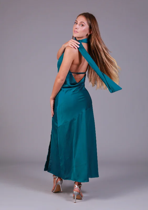 Blue Satin halter maxi dress-  Miss Molly brand