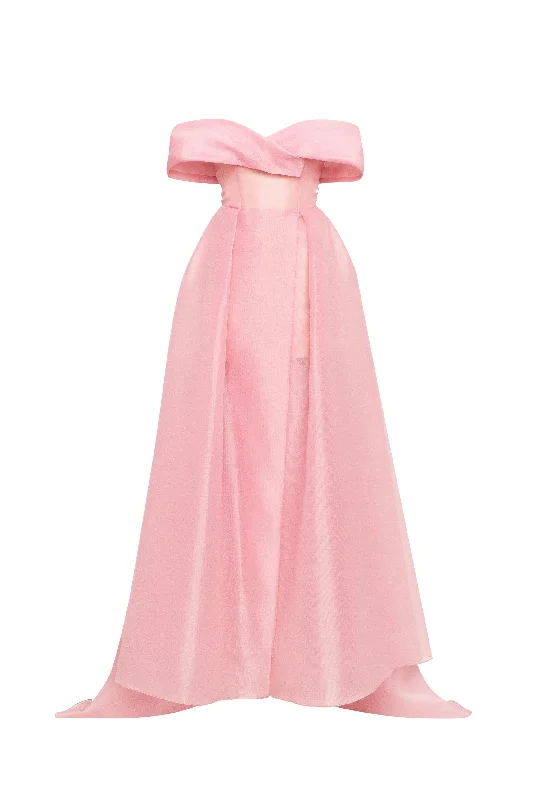 Sophisticated off-the-shoulder misty rose maxi dress, Garden of Eden