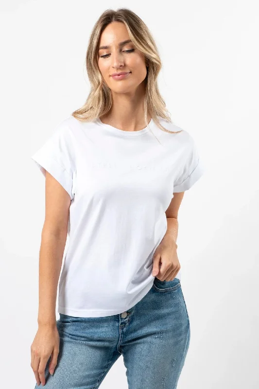 STELLA + GEMMA CUFF SLEEVE T-SHIRT - WHITE