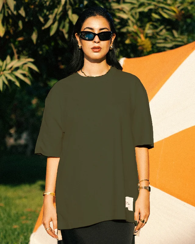 Stitched Basic Unisex Oversized SS T-Shirt - Olive