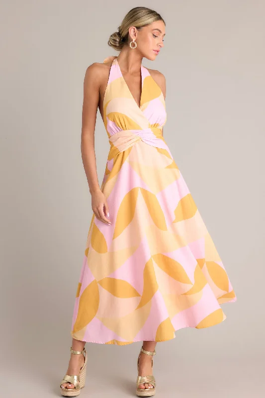 Sunset Sorbet Light Pink & Orange Halter Maxi Dress