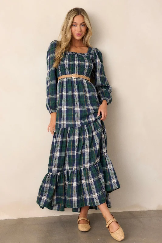 Sweet Sentiments Forest Green Plaid Maxi Dress