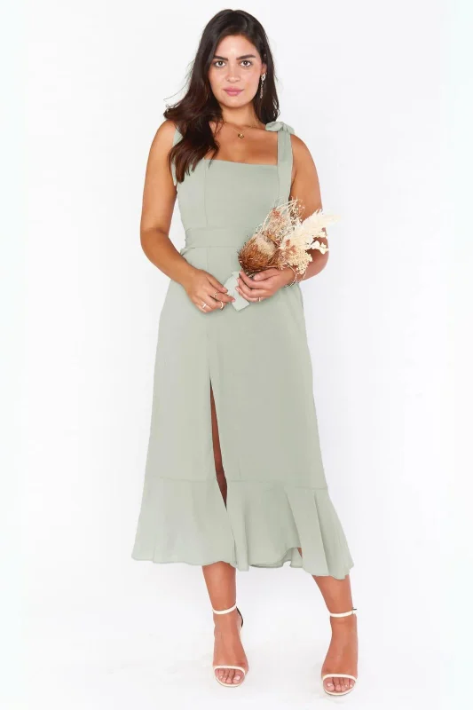 Tie strap maxi dress with slit- Light Green