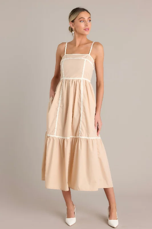 Timeless Charm Beige Square Neck Maxi Dress