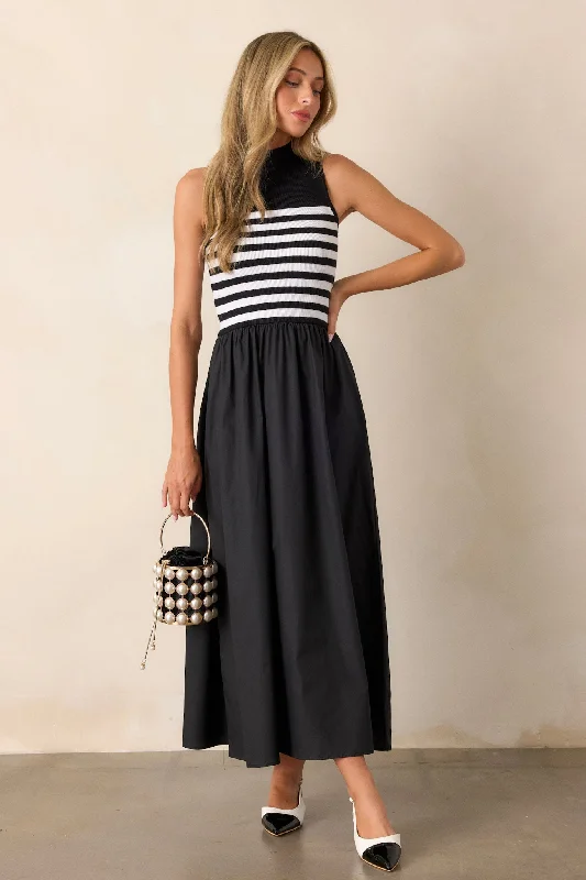 Timeless Treasures Black Sleeveless Striped Maxi Dress