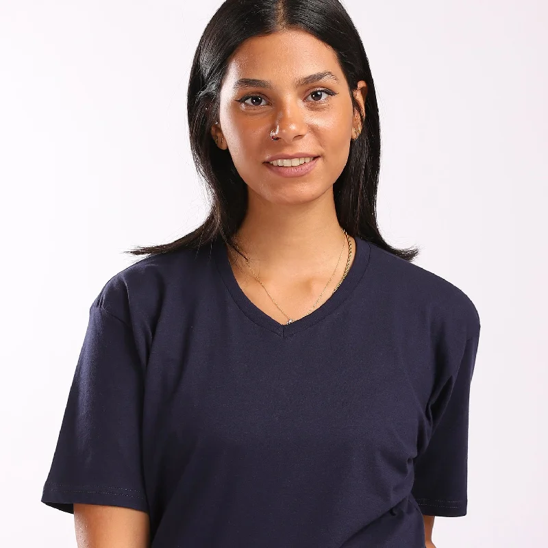 Basic V  Neck T-shirt  - Navy Blue