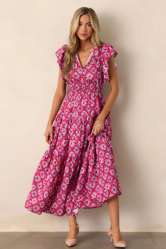 Vintage Vow Pink Ruffle Sleeve Maxi Dress