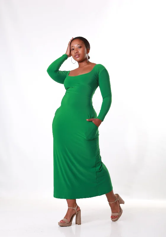 Waist Cinching Maxi Dress- Green