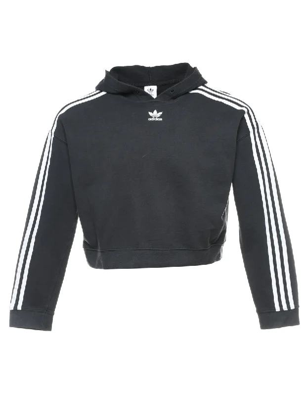 Adidas Cropped Black & White Hooded Sweatshirt - M