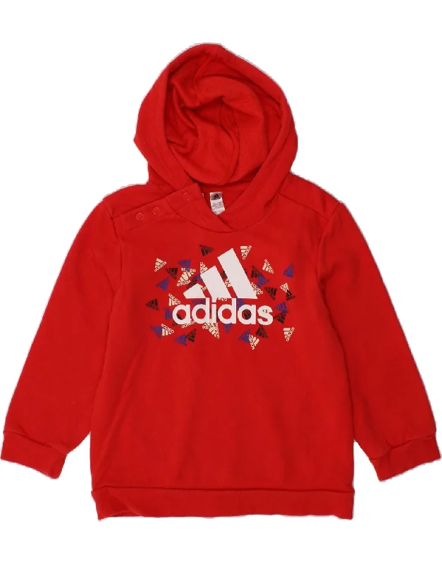 ADIDAS Girls Graphic Hoodie Jumper 3-4 Years Red